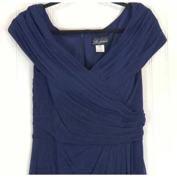 La Femme dress navy blue ruched jersey column gown - Picture 3 of 6